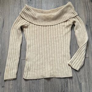 Vintage Chesley Beige Off-Shoulder Ribbed Sweater Sz Small